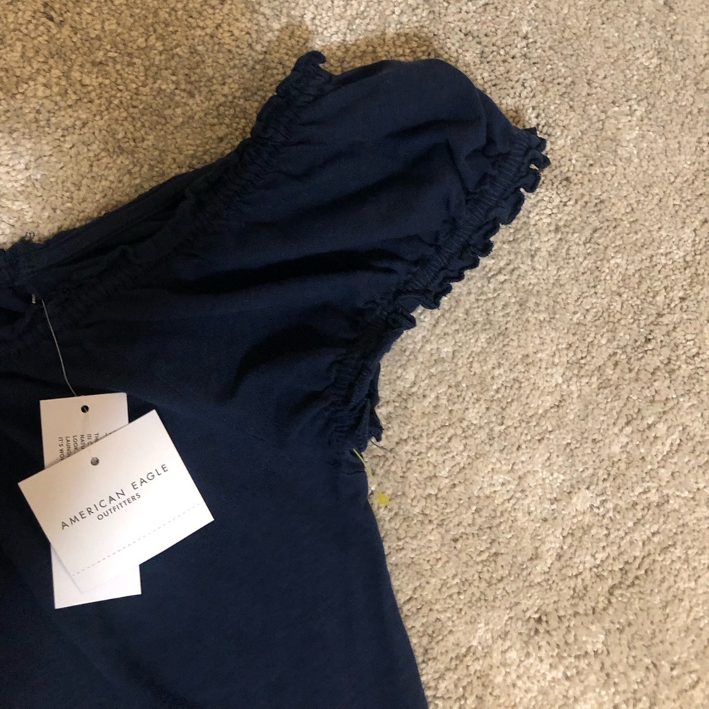 NWT American Eagle Navy Off Shoulder Crop Top Large Boho Peasant Summer Sz L - Picture 3 of 9